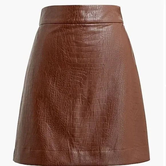 J. Crew Factory Women's Brown Faux Leather Croc Embossed Mini Skirt Size 16 NWT - Picture 3 of 12